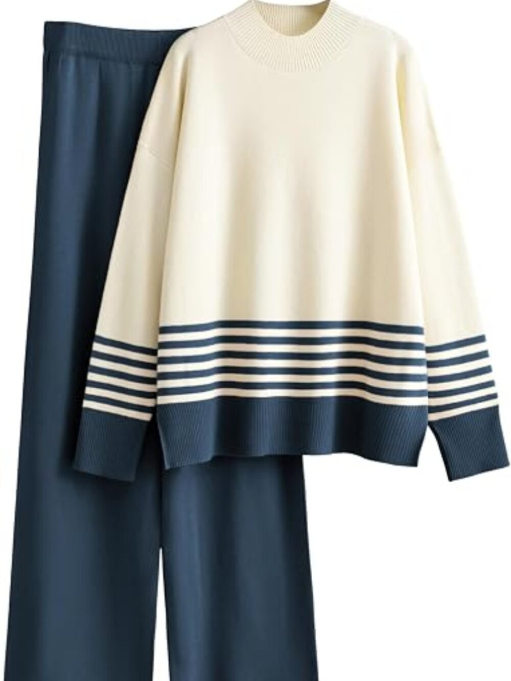 Women's Lounge 2 Piece, Knitted Pullover Sweater and Wide Leg Pants